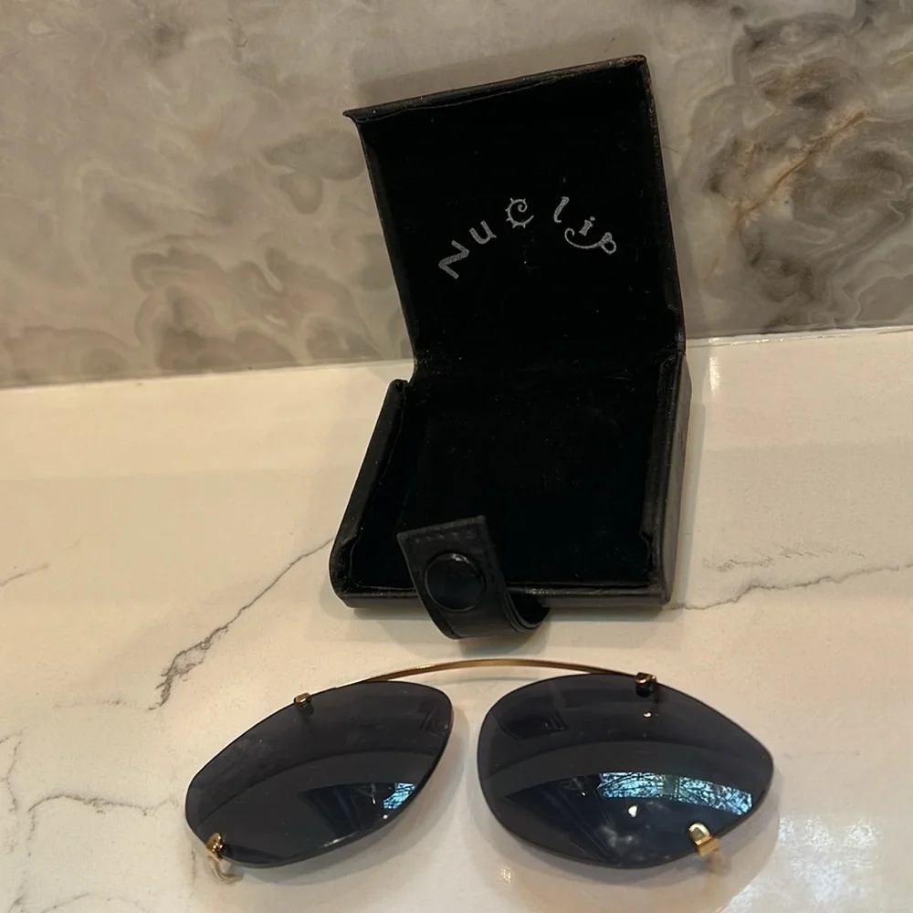 Nu-Clip Custom Clip-On Sunglasses in Denim in Belt Loop Hard Snap Leather Case